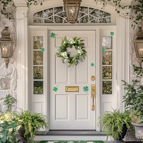Valery Madelyn St. Patrick's Day Wreath for Front Door with Lights, Artificial Spring Eucalyptus Wreath with Shamrock Clover Ornaments, Prefect Gift and Decoration for Irish Festival Home Party-18'' - Image 4