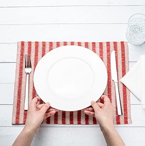 Restaurantware 16 x 12 Inch Dining Table Placemats Set Of 6 Rectangle Kitchen Table Mats - Striped Easy To Clean Red Plastic Striped Placemats Wipeable Durable - Image 5