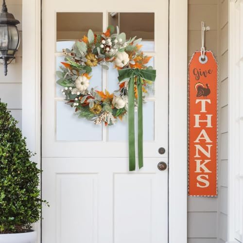 20 Inch Pre-Lit Cream and Gold Pumpkin Fall Wreath for Front Door - Image 3
