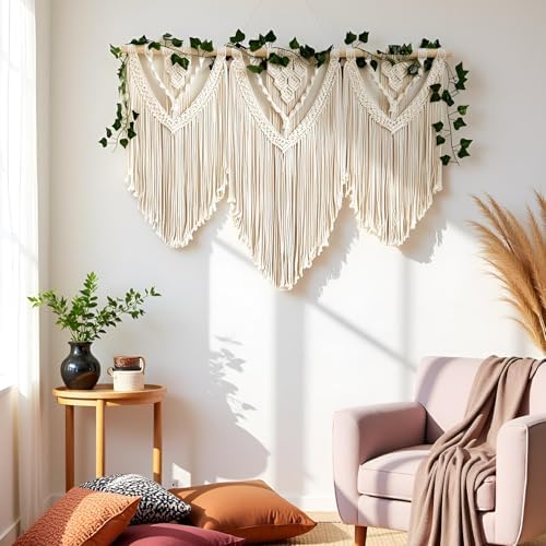 guzhiou large macrame wall hanging - Boho Tapestry Macrame Wall Decor Art- Chic Bohemian Handmade Woven Tapestry Home Decoration for Bedroom Living Room Apartment Wedding Party - 43"x32" (with Ivy) - Image 2