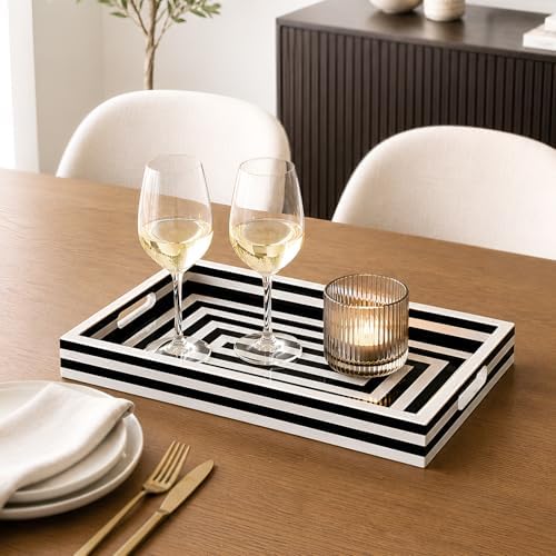 Handicrafts Home Black & White Concentric Resin Inlay Ottoman Tray, 17x11 - Image 6