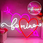 Valentine Be Mine Neon Sign Dimmable Double Hearts Neon Light Flashing Arrow Heart Window Lights Romantic Valentine'S Day Gift for Couples Bedroom Wall Decor by hhuohuona