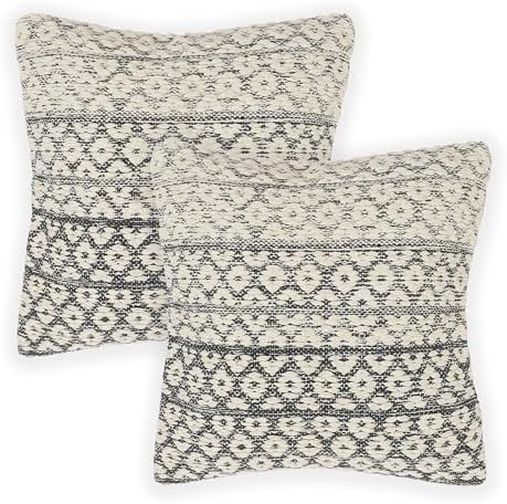 · REDEARTH · Boho Textured Handwoven Throw Pillow Cases - Dark Gray by REDEARTH