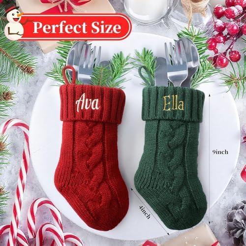 Personalized Mini Christmas Stockings - Custom Embroidered Name Knit Stockings for Baby,Kids,Family - Red/Green/Pink/Blue Knit 9” Small Christmas Stocking Fireplace Holiday Decor(7 Pack) - Image 3