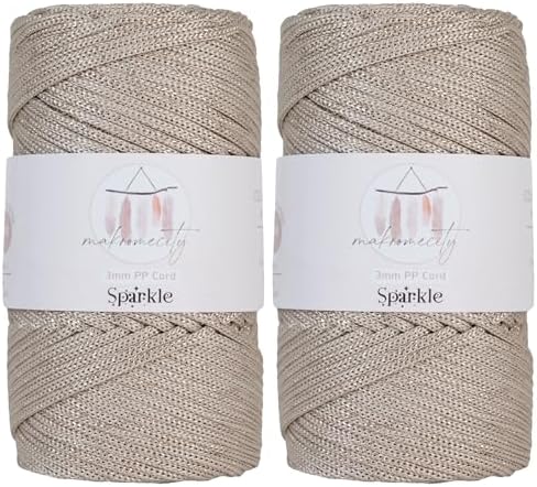 Makromecity Sparkle 2 Skeins of Polypropylene Macrame Cord 3mm x 131 Yards (394 feet) Premium Polyester Macrame Cord for Macrame Art & Crafts for Wall Hangings, Bags, Underplate, Rug by Makromecity