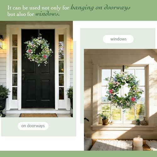 Solar Spring Wreath for Front Door 24inch Pre-lit 50LED Spring Summer Decorations Artificial Wreath Colorful Daisy for Outside Home Decor Festival Farmhouse Decor(2408) - Image 5