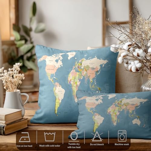 Batmerry World Map Pillowcases, Vintage Map of Europe in Color Background Decorative Bed Pillow Cover with Hidden Zipper Soft Blended for Hair and Skin 20X26 in - Image 2