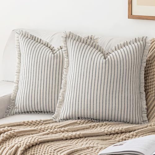YEENAASY Throw Pillow Covers 16x16 Boho Striped Pillow Cases with Tassel by YEENAASY