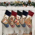 LUBOT 5 Pack Christmas Stockings Set of 5 Large Family Xmas Stocking Embroidered 20" Rustic Traditional Classic Retro Vintage Fireplace Hanging Holiday Decor - Image 2