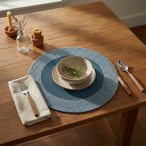 Lightnpro Handmade Beaded Placemats Set of 4 – 13 Inch Round Sky Blue,Handcrafted Artisan Table Accessories, Elegant Silver Farmhouse Dining Table Décor for Special Occasions & Gatherings - Image 3