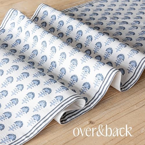 Over&Back 18x90 Hand-Blocked Printed Cotton Table Runner - Washable Table Runners for a Custom Home Decor Tablescape - Perfect for Coffee Table, Dinner Table, Living Room, and More - Blue Flower - Image 6