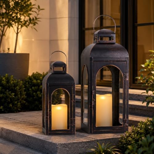 NEEDOMO Lanterns Decorative Indoor,Set of 2 Outdoor Lanterns for Porch, 20" Metal Frame Candle Holders Hanging Lights,with Glass, Spring, Fall, Christmas - Image 5