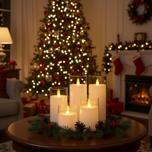 Homemory Pure White Flickering Flameless Candles, Battery Operated Acrylic LED Pillar Candles with Remote Control and Timer, Set of 9 - Image 4