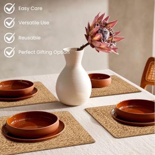 Jute Braided Placemats Set of 4-100% Jute Nonslip 14x14 inch Square Farmhouse Vintage Placemats for Dining Table - Perfect for Indoor Outdoor Natural Jute Placemats - Image 4