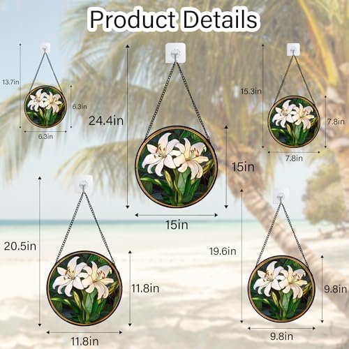White Lily Flower Leaves Stained Glass Window Hanging Suncatcher Gifts 9.8" - Image 6