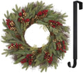 26” Christmas Wreath with Hanger Lights for Front Door Outdoor Evergreen Fir Berry Clusters Pine Cones Winter Décor Indoor Wall Decorations by YUGALI