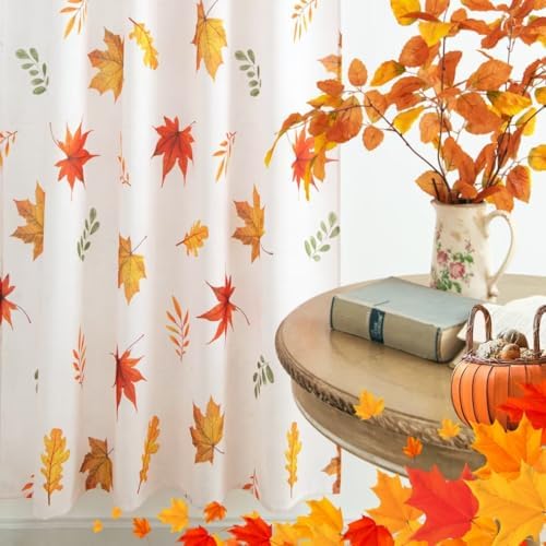youleyar Fall Curtains for Living Room, 72 Inch Length Rod Pocket Thanksgiving Curtian Panels, Autumn Falling Maple Leaves Window Drapes for Bedroom Dining Room Drapes, 52" W x 72" L - Image 5