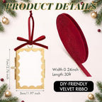 Qunclay 6 Pcs 2 x 3 Christmas Brass Picture Frame Ornaments Xmas Metal Double Glass Hanging Photo Frame with Burgundy Velvet Ribbon for Christmas Tree Decorations(Gold Burgundy, Scalloped Rectangle) - Image 3