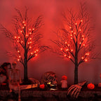 Halloween Decorations Indoor 2 Pack 24 Inch Black Halloween Tree with 48 Orange Red Led Lights, Timer/USB/Battery Operated Lighted Tabletop Spooky Tree for Halloween Table Decor Home Office Party by Envotek