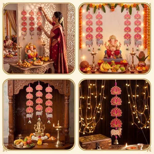 6 Pcs Indian Decorations for Home, Lotus Hanging Garlands for Pooja - Image 6