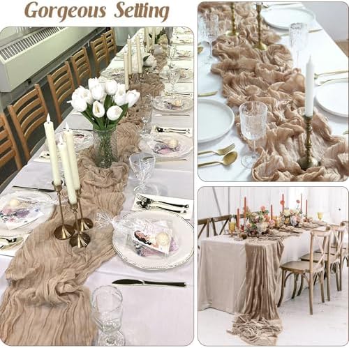 10 Packs Nude Cheesecloth Table Runner 35x120 inch, Boho 10ft Light Brown Cheese Cloth Table Runner Gauze Rustic Table Cloth for Bridal Shower Wedding Birthday Party Holiday Decor - Image 5