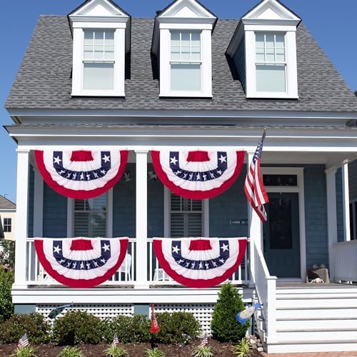 3 x 6 Ft Bunting Flags, Large Patriotic USA Pleated Fan Flags, 4th of July Decorations Bunting Banner Half Fan Flag for Independence Day Memorial Day 250th Anniversary Outdoor Home Door Yard Decor (Set of 4) - Image 3