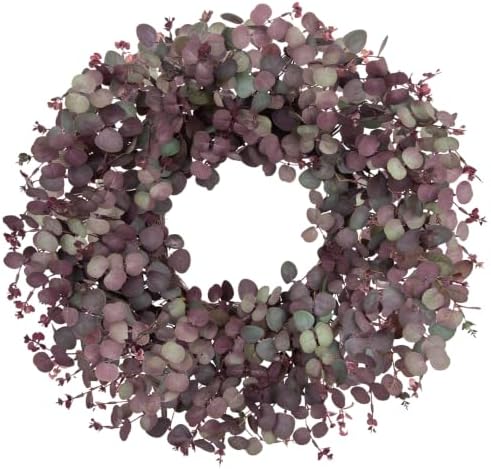 24" Fall Wreath for Front Door with Artificial Burgundy Eucalyptus Leaves by NatureCrafted