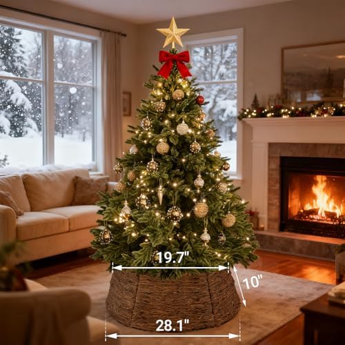 ELYKEN 28 Inch Christmas Tree Collar, Wicker Xmas Tree Collar for 7.5 ft Trees, Boho Woven Tree Skirt, Rustic Farmhouse Basket for Tree Base Cover, Round Tree Ring for Pencil Trees - Image 3