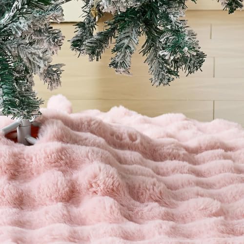 ORTIGIA Bubble Faux Fur Pink Christmas Tree Skirt 48 Inch Large - Image 4