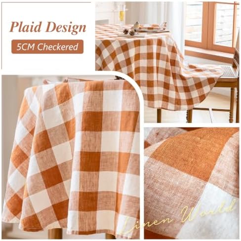 Linen World Gingham Tablecloth, Round, 90", Rust Checkered - Image 4
