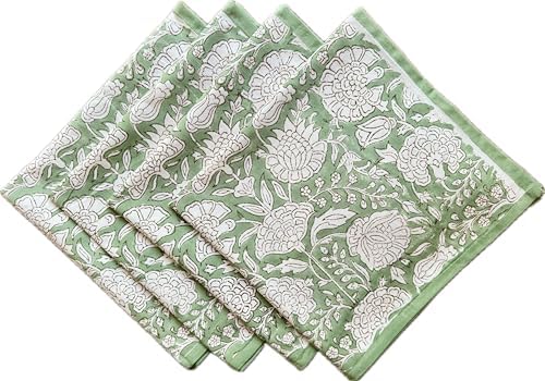 ATOSII Jade 100% Cotton Fall Cloth Designer Dinner Napkins, Handblock Print, Washable Durable Linen for Everyday Use Wedding Parties Outdoors Christmas Thanksgiving I 20 X 20 Inches I Set of 4 - Image 2