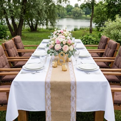 Tatuo 12 Pcs Burlap Table Runners with Lace 12 X 72 Rustic Jute,Lovely - Image 4
