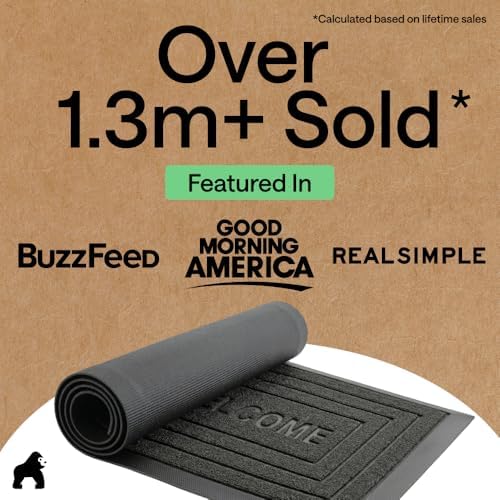 GORILLA GRIP WeatherMAX Door Mat, Indoor Outdoor Use, 29x17, Black Welcome - Image 4