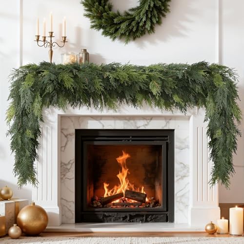 SHareconn 5.9FT Artificial Christmas Cedar Garland Decoration, Realistic Faux Cypress Greenery Garland for Winter Mantle Table Stairs Railing Fireplace Holiday Indoor Outdoor Decor, 5.9 FT - Image 4