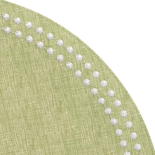 Bodrum Pearls Round Embroidered Placemats Set of 4 – 15" Elegant Table Mats for Dining, Weddings & Special Occasions, Decorative, Wipe-Clean Vinyl Placemats, Fern/White - Image 2