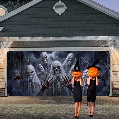 WovWeave 7 x 16 Ft Halloween Garage Door Cover Banner, Skull - Image 6