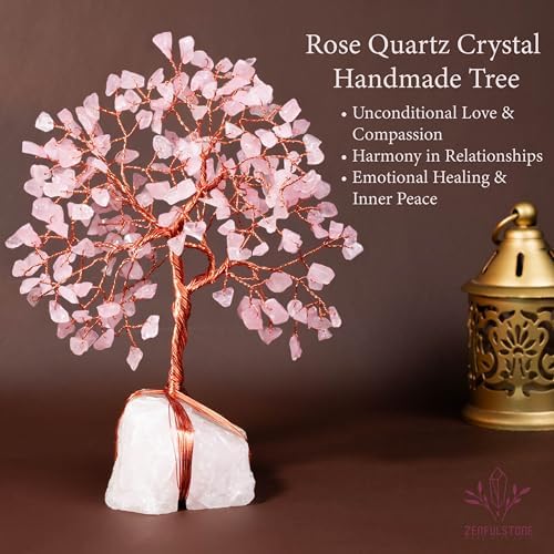 Rose Quartz Crystal Tree for Love & Healing Décor for Home and Office | Handmade Bonsai for Emotional Support & Harmony as Symbol of Piece for Loved Ones Gift for her - Image 2