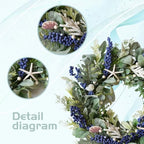 20 Inch Nautical Artificial Wreath with Starfish & Seashells Blue Berry Eucalyptus Wreath for Front Door Coastal Summer Home Decor for Wall/Fireplace - Image 2