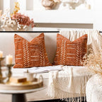 BlissBlush Decorative Throw Pillow Covers 20X20 Set of 2, Brick Red Boho Farmhouse Cushion Cover, Cozy Soft Accent Pillowcase for Couch Sofa Bed Living Room Home Décor - Image 4