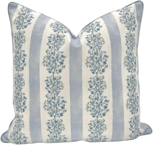 Jillien Harbor “The Juliet” Floral Block Print Pillow Cover – Soft Blue and Off-White Decorative Throw Pillow Cover – Grandmillennial Home Decor, 24" x 24" by JillienHarbor