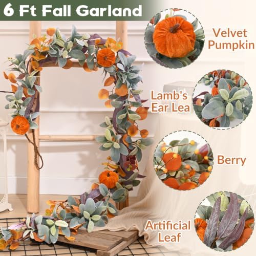 Waipfaru 2 Pcs Fall Eucalyptus Garland Thanksgiving Vine for Fall Decor - Image 4