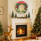 Christmas Wreaths for Front Door, Artificial Christmas Wreath with Bow, Bells, Berries, Gold Flowers and Holiday Decor Sign, Winter Wreaths for Fireplace, Windows, Wall Decor(20 Inches) - Image 6