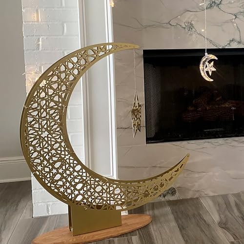 iwa concept Metal Crescent Islamic Decor, Moon and Star Ramadan Art, Islamic Table Top Decoration Gift for Muslims in Ramadan Eid (102 x 86 cm | 40.2 x 33.9 inches | Large) - Image 2