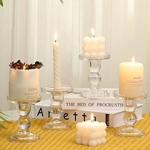 Glass Candle Holder Set of 4 Clear Candlestick Holders for Pillar Taper and Tealight Candles, Vintage Table Centerpiece for Wedding, Christmas Home Decor - Image 5