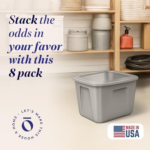 HOMZ 8-Pack Durable Molded Bin, Plastic Storage Containers with Lids, 10 Gallon, Silver - Stackable Organizer Totes and Boxes for Bedroom, Kitchen, and Garage Organization - Image 2