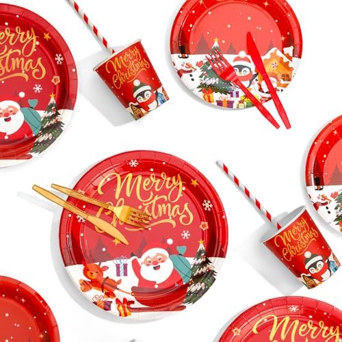 COYLAPY 189pcs Disposable Plates and Napkins Set for Christmas - Image 6