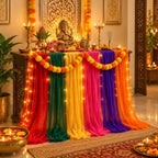 Cinrobiye Diwali Table Decorations Set with 6 Pcs Colorful Chiffon Table Runners Marigold Garlands Decorative Lights Indian Festival of Lights Decor for Dining Table Wedding Party Home - Image 4
