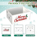 Namalu Christmas Hot Cocoa Bar Storage Box Wooden Crate with Handles Hot Cocoa Decorative Rustic Farmhouse Wood Basket Christmas Wood Storage Bins Organizer Bucket for Xmas Candy Dish Home(White) - Image 3