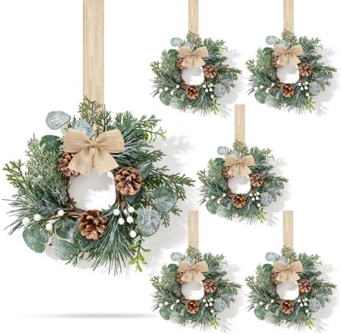 6 Pcs Mini Christmas Wreaths for Kitchen Cabinet Front Door with Bow by Unknown