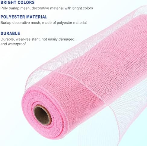 MECCANIXITY 3pcs 10 Inch Poly Burlap Mesh for Wreath, Decorative Mesh Fabric Ribbon 10 Yard for Fall Easter Christmas Flower Bow, Light Pink - Image 3